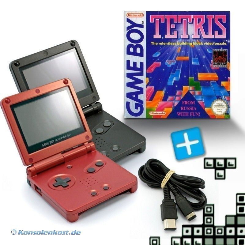 Bundle: 2 Konsolen GBA SP rot / Schwarz + Tetris + Linkkabel + Netzteil