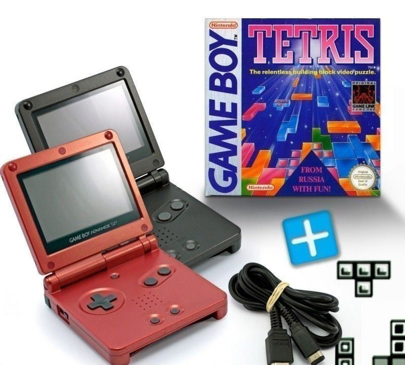 Bundle: 2 Konsolen GBA SP rot / Schwarz + Tetris + Linkkabel + Netzteil