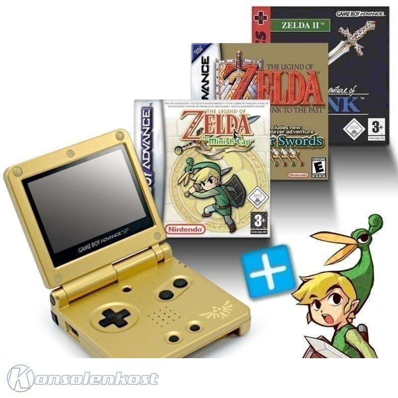 MegaSet: Konsole GBA SP + Zelda II + A Link to the Past + Minish Cap + Netzteil
