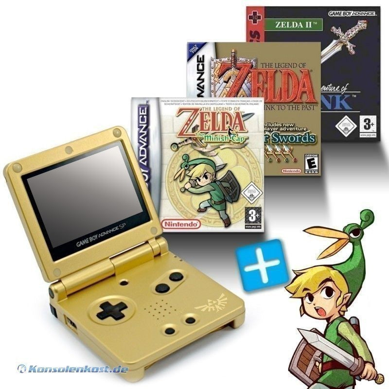 MegaSet: Konsole GBA SP + Zelda II + A Link to the Past + Minish Cap + Netzteil