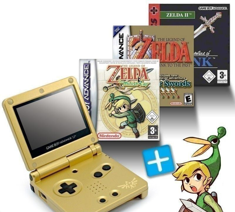 MegaSet: Konsole GBA SP + Zelda II + A Link to the Past + Minish Cap + Netzteil