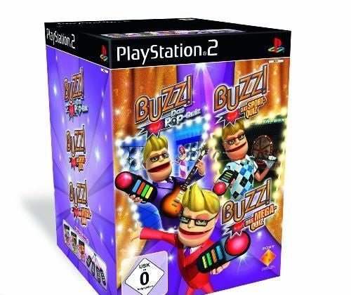 BUZZ! Pack: Pop Quiz + Sports Quiz + Mega Quiz + Buzzer
