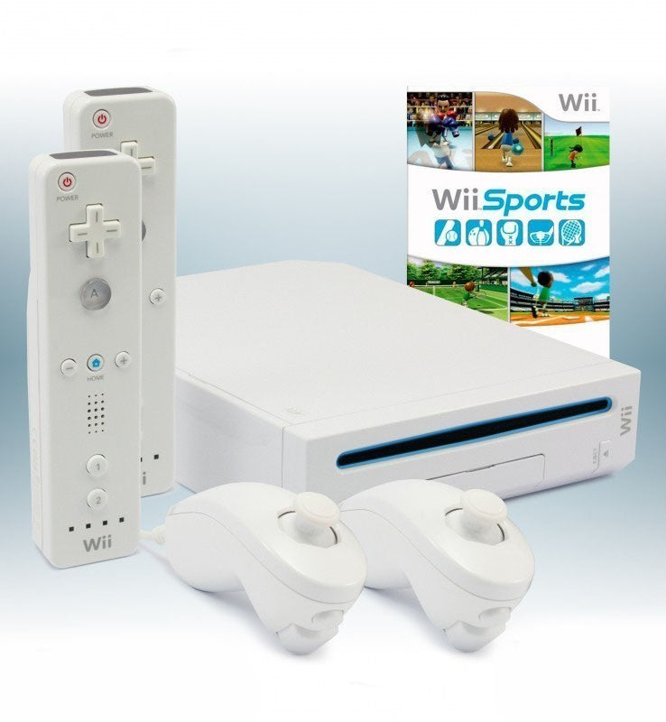 Konsole weiß + Wii Sports + 2 Original Remotes