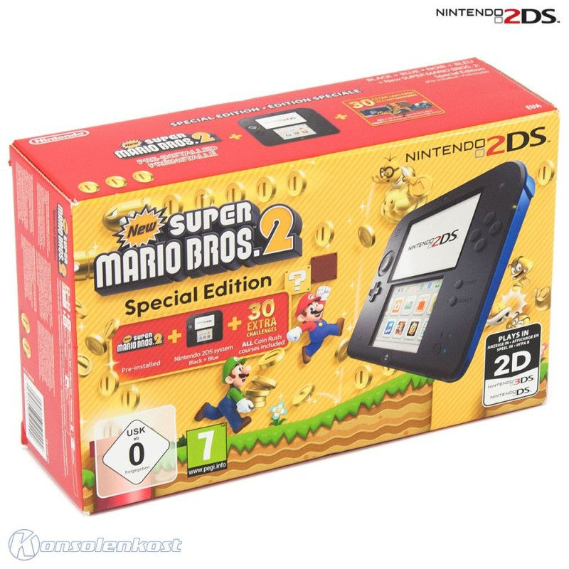 Konsole schwarz-blau Mario Bros. 2 Edition + Spiel + Netzteil — schwarz-blau Mario Bros. 2 Edition
