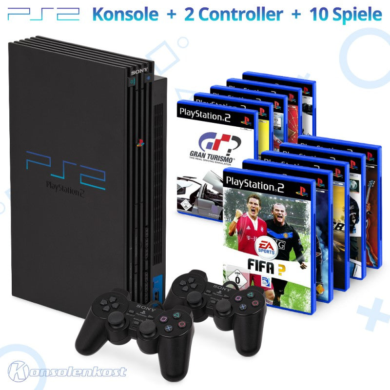 MegaSet: Konsole + 10 Spiele + 2 Original Controller + Zubehör schwarz