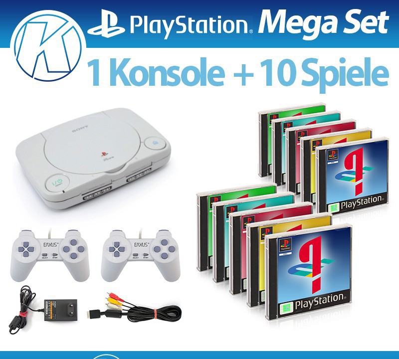 MegaSet: Konsole PSOne Slim + 10 Spiele + 2 Controller + Zubehör