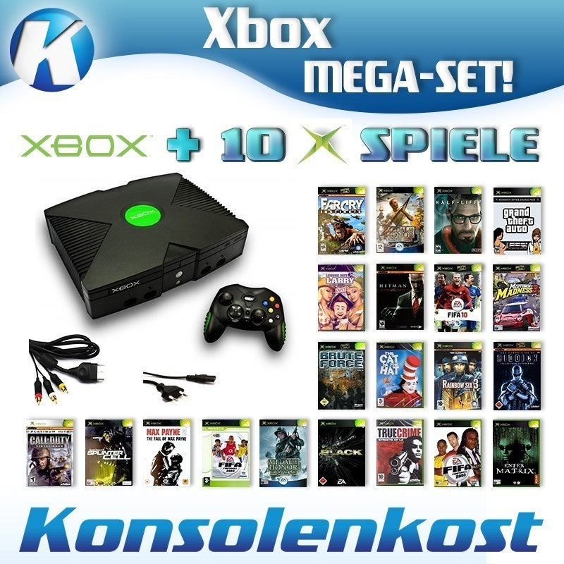 MegaSet: Konsole + 10 Spiele + Controller + Zubehör schwarz