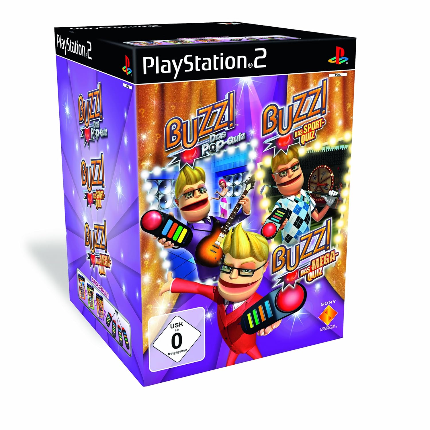 BUZZ! Pack: Pop Quiz + Sports Quiz + Mega Quiz + 4 Buzzer