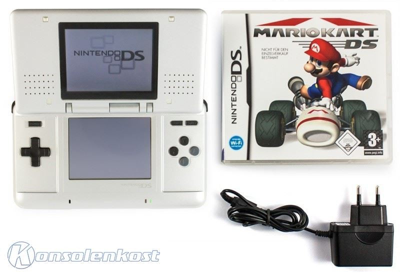 Konsole silber / platin + MARIO KART DS Spiel + Netzteil