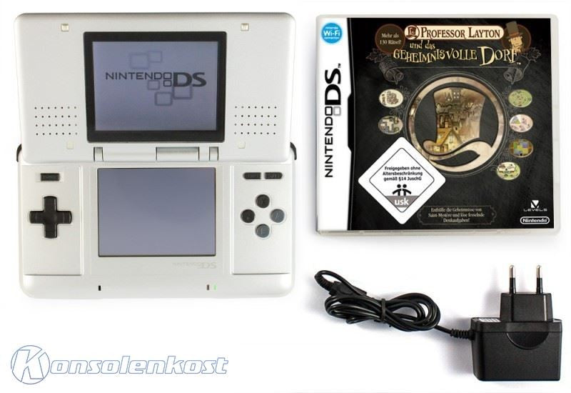 Konsole silber / platin + PROFESSOR LAYTON Spiel + Netzteil
