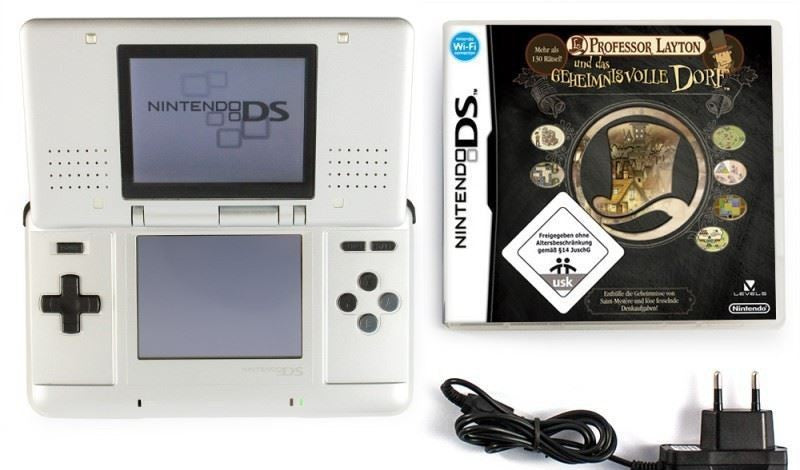 Konsole silber / platin + PROFESSOR LAYTON Spiel + Netzteil