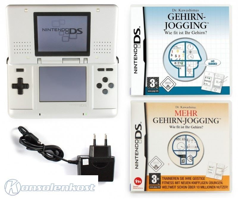Konsole silber / platin + 2 DR. KAWASHIMA Spiele + Netzteil