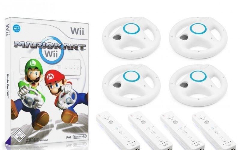 Superbundle: Mario Kart + 4 Original Remotes + 4 Lenkräder