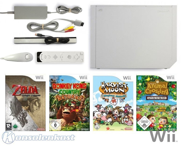 MegaSet: Konsole + Zelda + Donkey Kong + Harvest Moon + Animal Crossing + Remote weiß