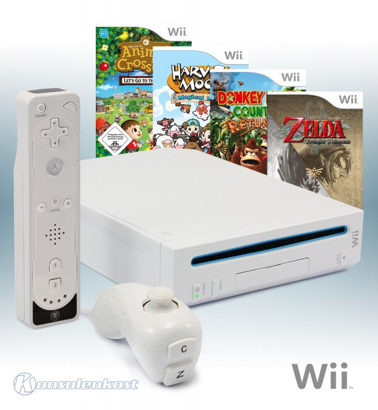 MegaSet: Konsole + Zelda + Donkey Kong + Harvest Moon + Animal Crossing + Remote weiß