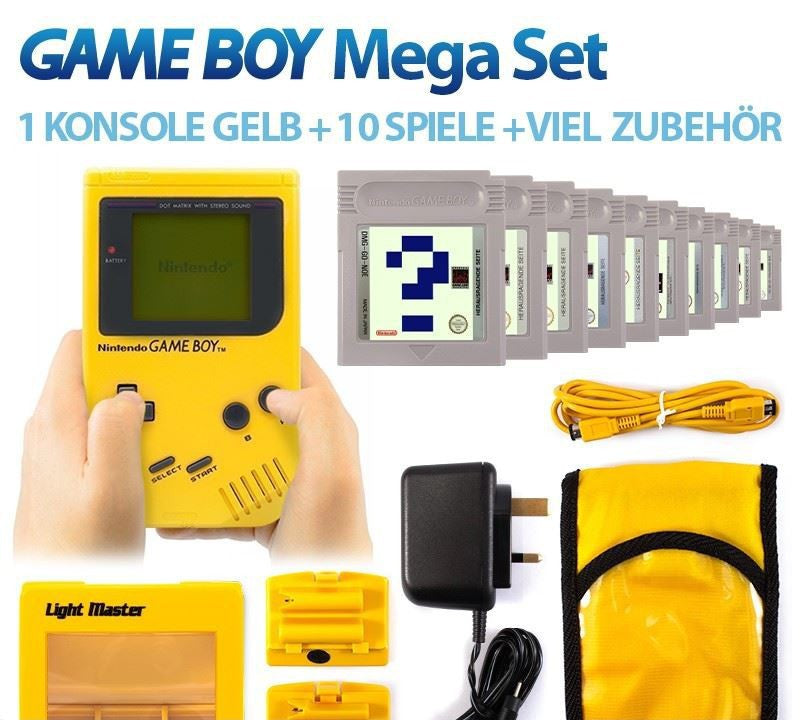 MegaSet: Konsole Classic + 10 GameBoy Spiele + Zubehör-Set gelb Banana Jim