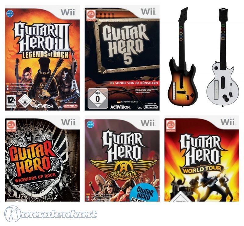 Guitar Hero Bundle: 3 & 5, Warriors of Rock, Aerosmith, World Tour & 2 Guitars weiß/braun