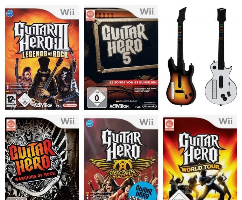 Guitar Hero Bundle: 3 & 5, Warriors of Rock, Aerosmith, World Tour & 2 Guitars weiß/braun