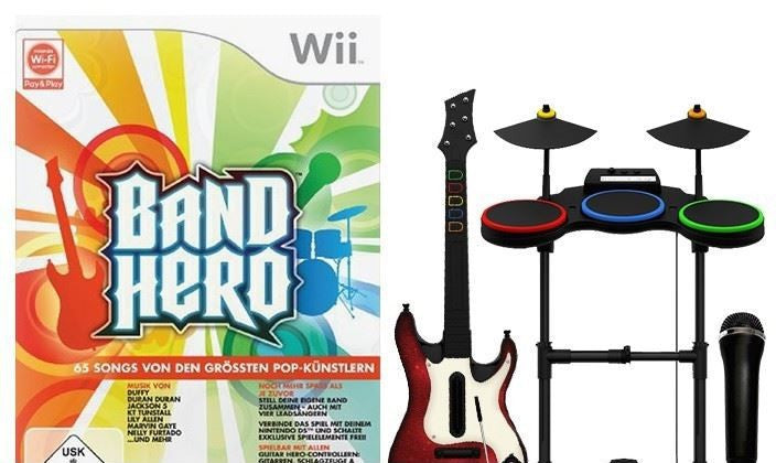 Band Hero Bundle: Spiel + Gitarre + Schlagzeug + Mikrofon