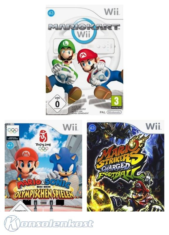 Mario Bundle: Mario Kart + Mario & Sonic Beijing 2008 + Mario Strikers Charged Football