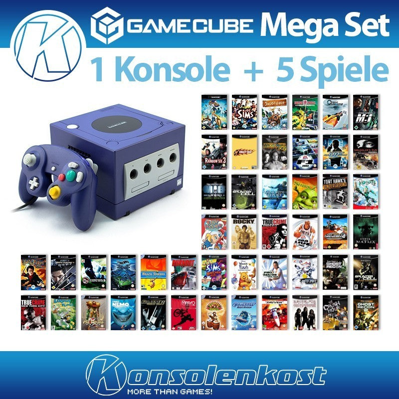 Konsole lila + 5 Spiele + Controller