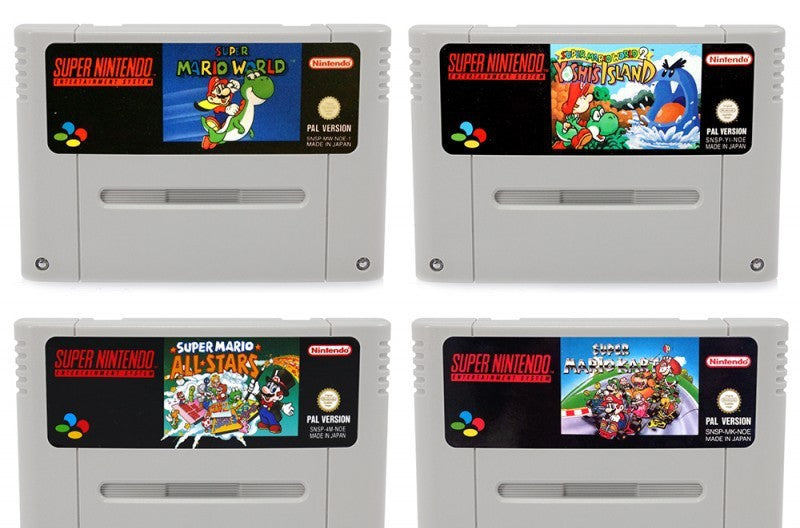 Super Mario Spiele Set: Mario Kart + Mario World + Mario Allstars + Yoshis Island