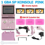 MegaSet Konsole GBA SP + 3 Gratis Spiele + Zubehör Set + Netzteil Pink/Rosa