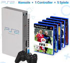 MegaSet: Konsole + 5 Spiele + Original Controller + Zubehör silber