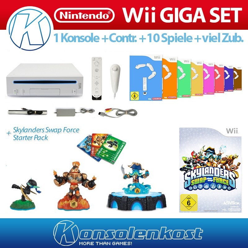 Konsole Giga Set + Skylanders + 10 Spiele + Zubehör