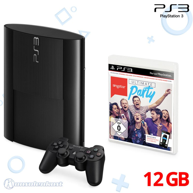 Konsole Super Slim 12GB schwarz + Singstar: Ultimate Party + Original Controller