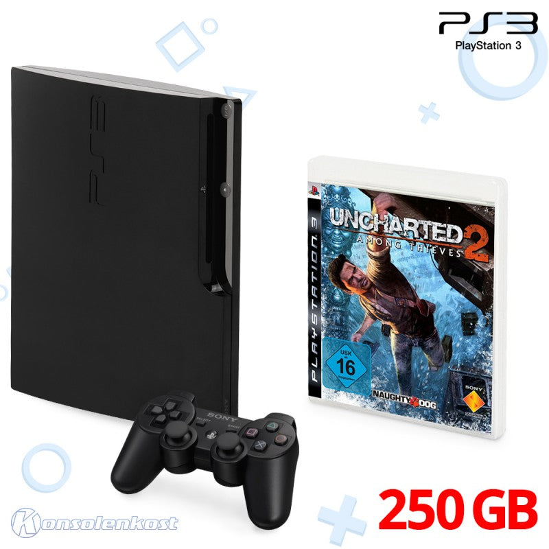 Konsole Slim 250GB schwarz + Uncharted 2 + Original Controller