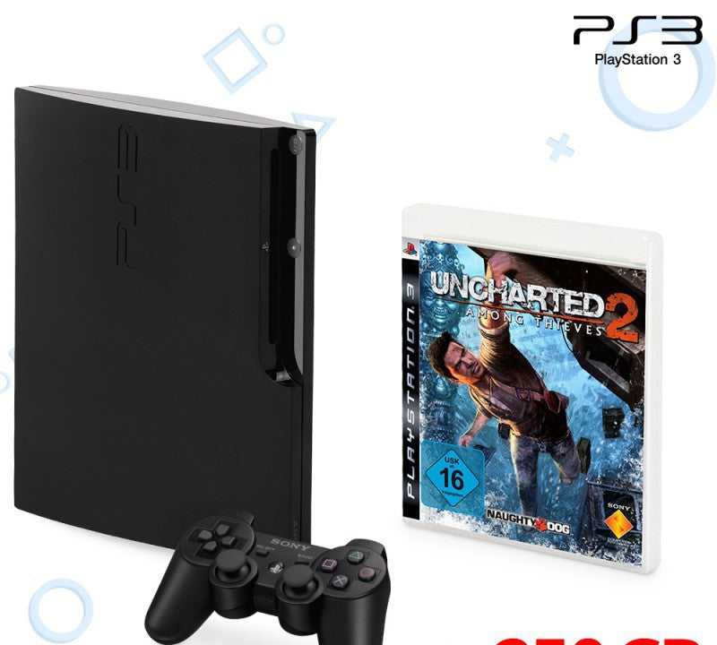 Konsole Slim 250GB schwarz + Uncharted 2 + Original Controller