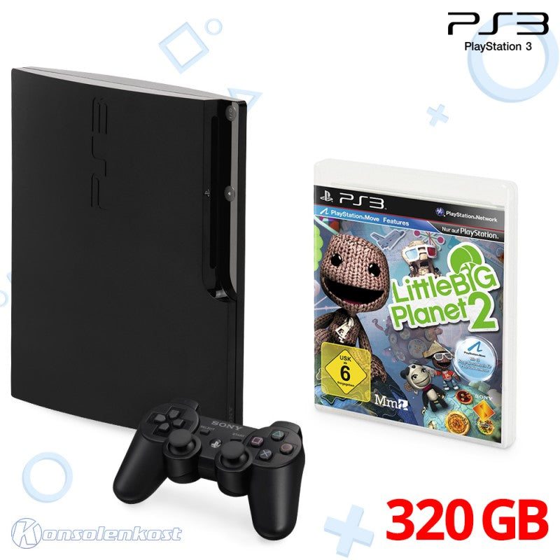 Konsole Slim 320GB schwarz + Little Big Planet 2 + Original Controller