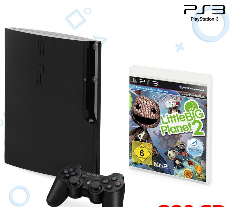 Konsole Slim 320GB schwarz + Little Big Planet 2 + Original Controller