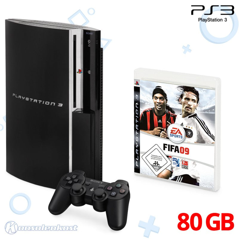 Konsole FAT 80GB schwarz + FIFA 09 + Original Controller