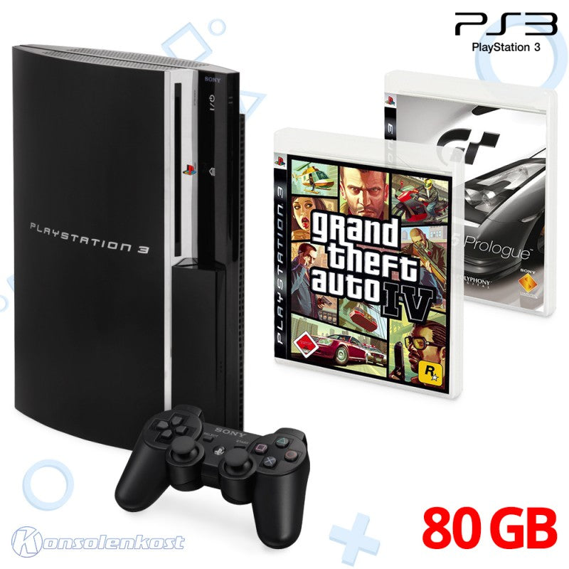 Konsole FAT 80GB schwarz + GTA4 + Grant Turismo 5: Prologue + Original Controller