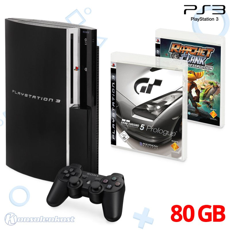 Konsole FAT 80GB schwarz + GT5: Prologue + Tools of Destruction + Original Controller