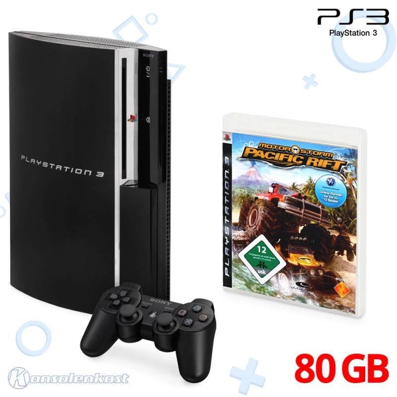 Konsole FAT 80GB schwarz + Motor Storm Pacific Rift + Original Controller