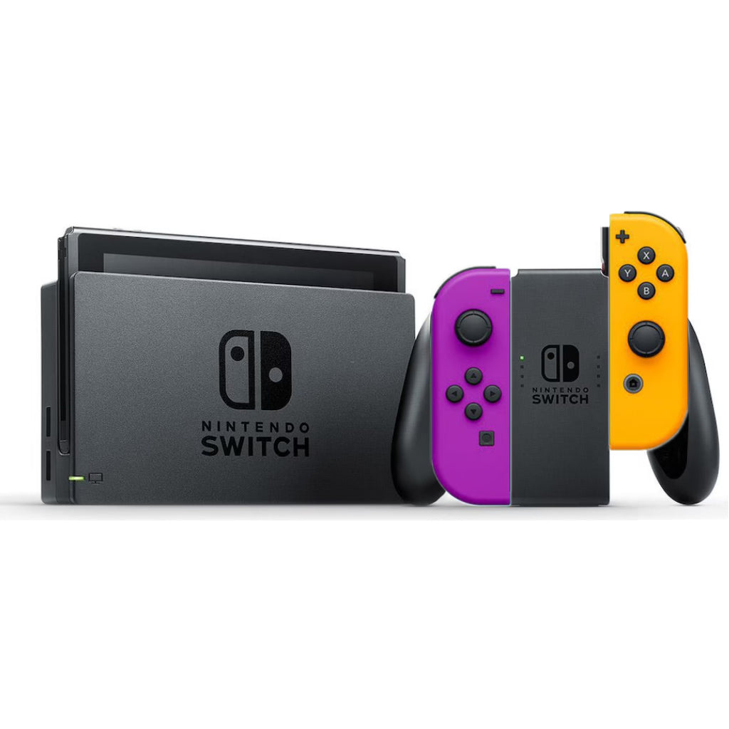 Konsole Neon-Lila/Neon-Orange + Dock + HDMI Kabel + Grip + Netzteil
