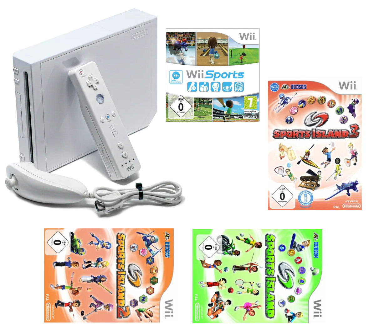 Konsole weiß + Wii Sports + Sports Island 1-3 + Original Remote