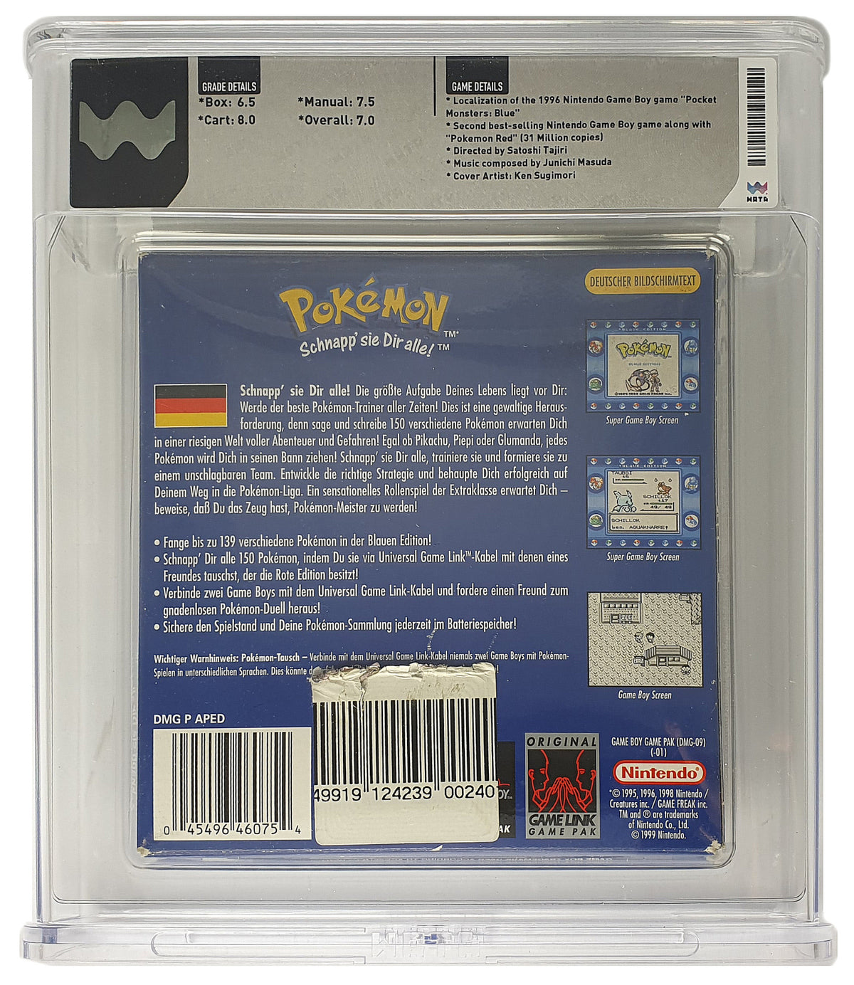 Pokemon Blaue Edition WATA Grading CIB 7.0 (DE) · Sammlerstück