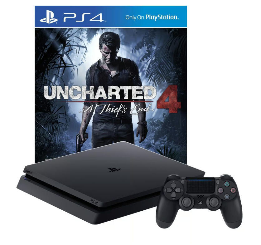 Konsole Slim 500GB schwarz + Uncharted 4 + Original Controller