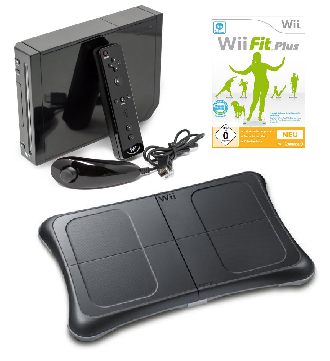 Konsole schwarz + Wii Fit Plus + Original Remote Plus + Original Balance Board
