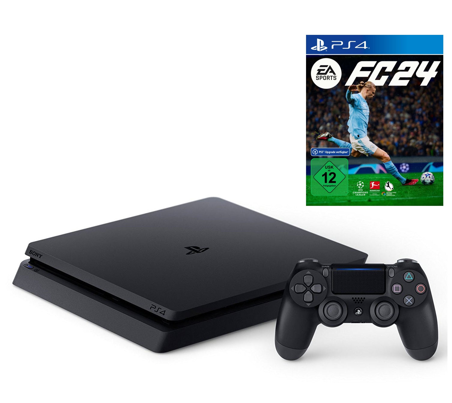 Konsole Slim 500GB schwarz + FIFA FC24 + Original Controller