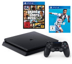 Konsole Slim 1TB schwarz + GTA 5 + Fifa 19 + Original Controller
