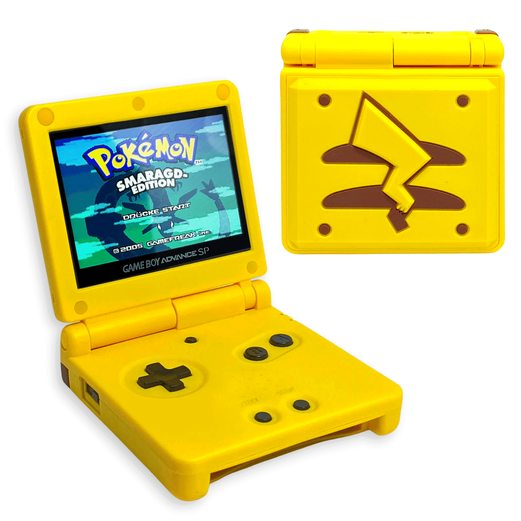 Konsole GBA SP Pikachu Schweif Haptik IPS V3 Mod + Netzteil