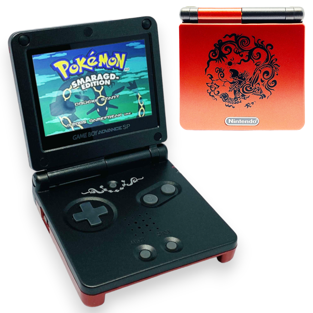 Konsole GBA SP Red & Black Dragon IPS V3 Mod + Netzteil