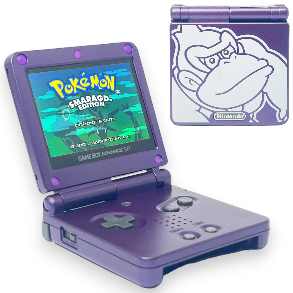 Konsole GBA SP Donkey Kong lila IPS V2 Mod + Netzteil