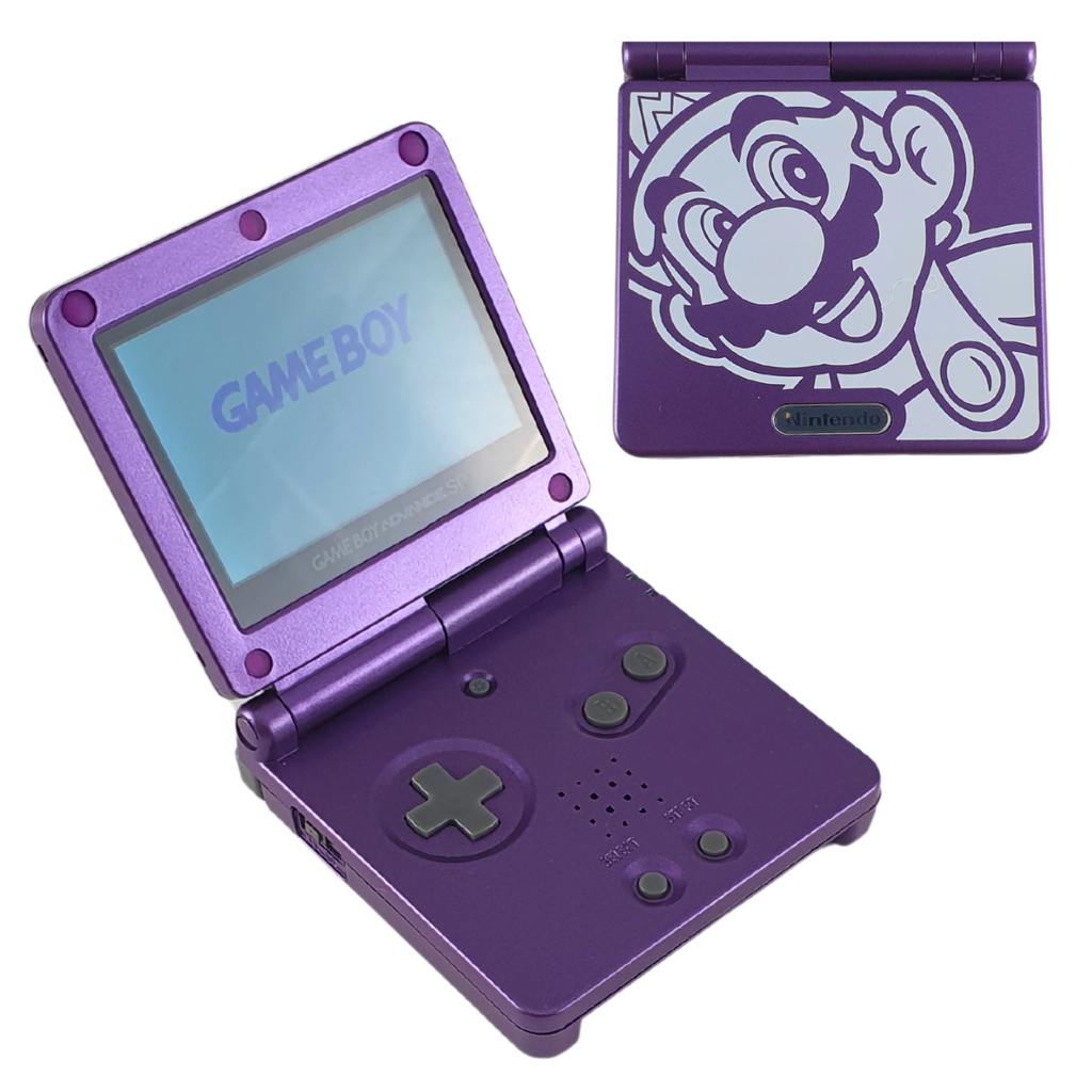 Konsole GBA SP Mario lila IPS V3 Mod + Netzteil