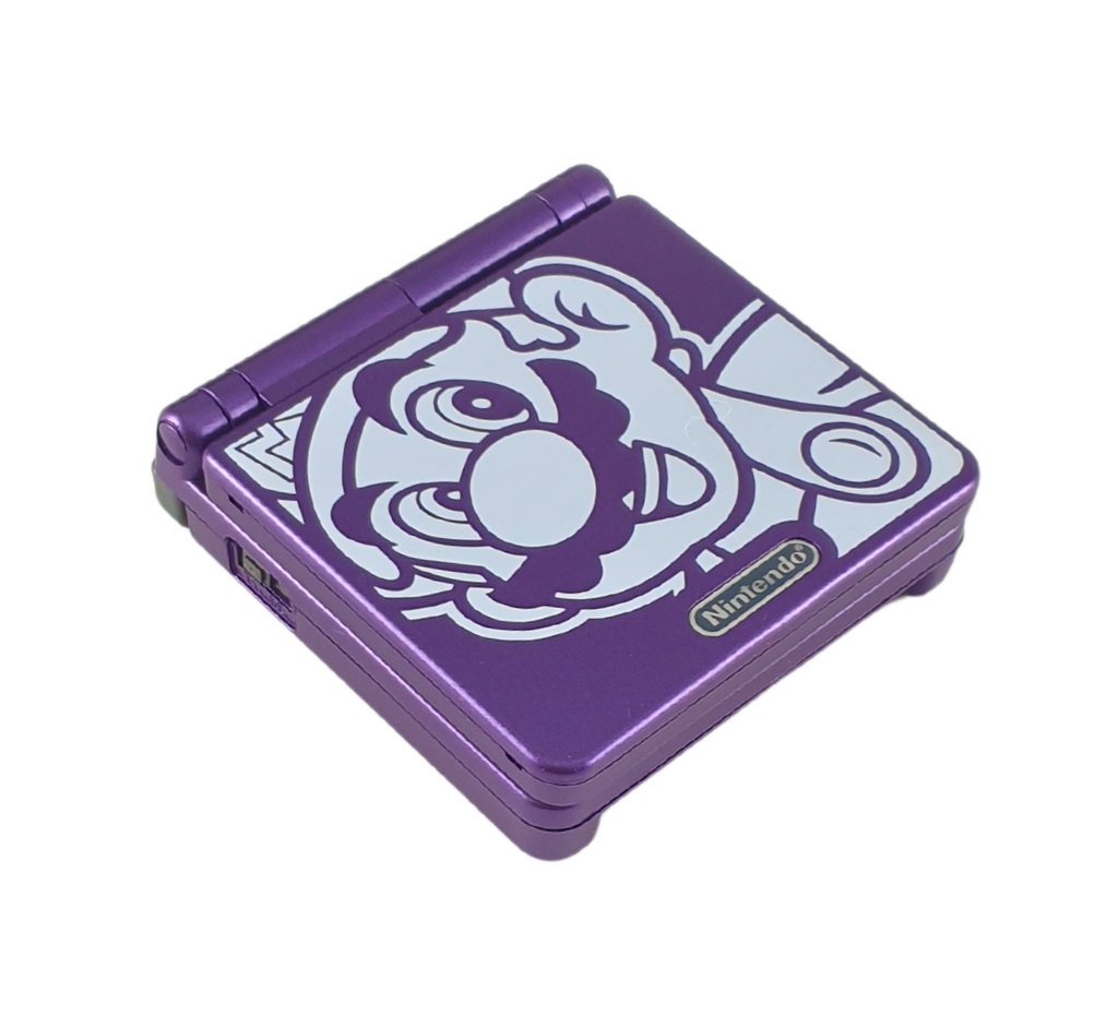 Konsole GBA SP Mario lila IPS V3 Mod + Netzteil